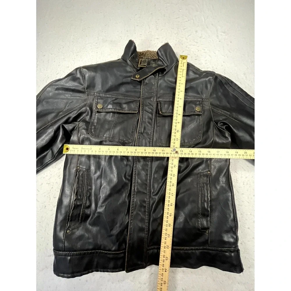Hawke & Co Outfitter Faux Leather Jacket Youth 14/16 Brown Sherpa Lined Full Zip